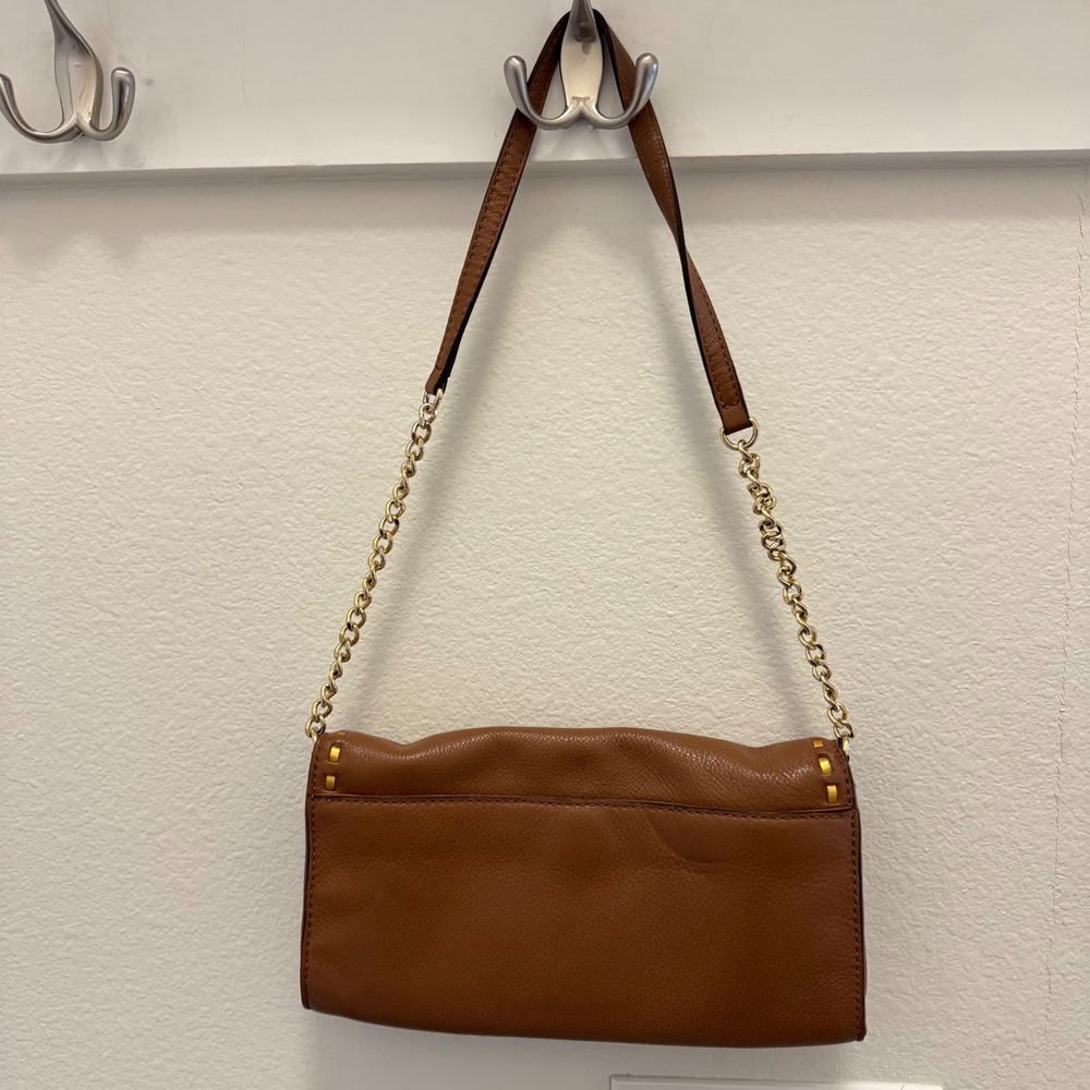 Michael Kors Hamilton Whipped Pebbled Leather Shoulder Bag Clutch Luggage Brown - Picture 3 of 9